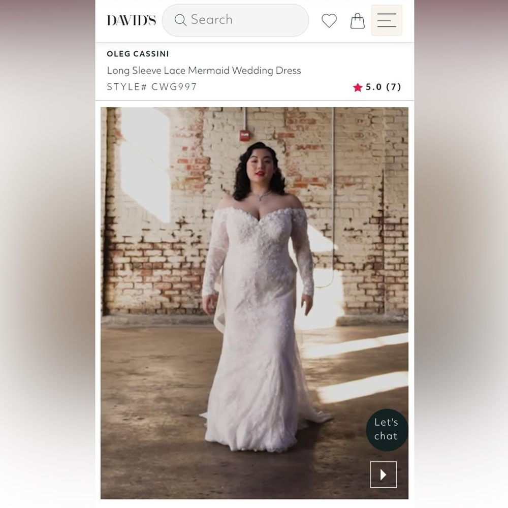“David’s Bridal”Elegant Off-Shoulder Mermaid Lace Wedding Dress and veil
